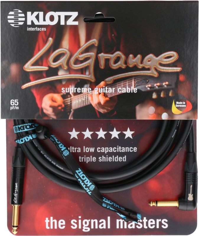 Klotz LA-grange Câble Instr. Noir 3M Jack Mono - Jack Mono Coudé Conta En Or