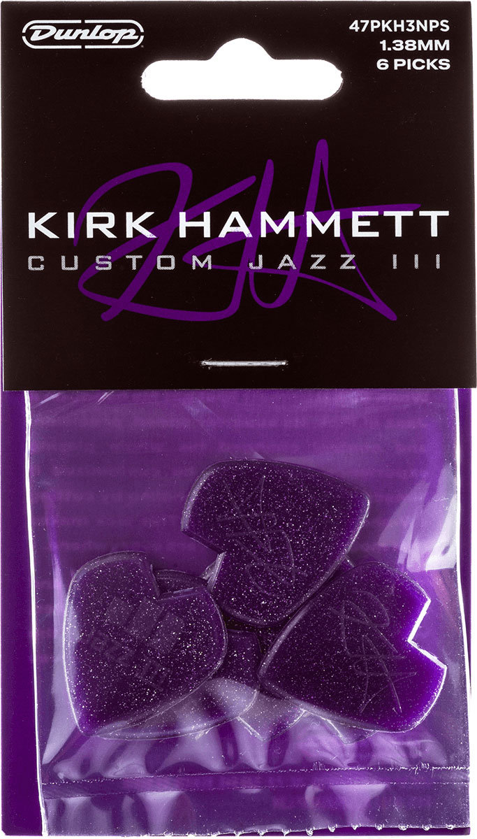 JIM DUNLOP JAZZ KIRK HAMMET PURPLE SPARKLE JAZZ 1,38MM X 6