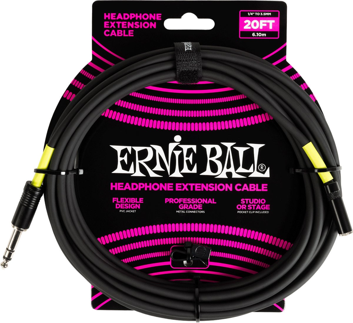 ERNIE BALL EFFECTS STEREO HEADPHONES EXTENSION JACK TO MINI-JACK 6M BLACK