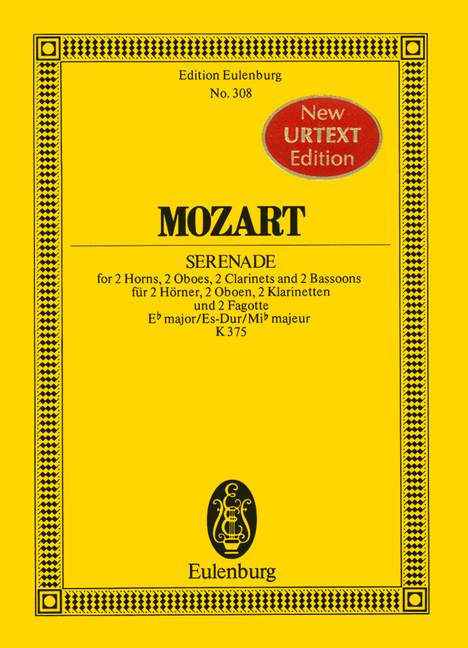 EULENBURG MOZART W.A. - SERENADE A 8 E FLAT MAJOR KV 375 - 2 HORNS, 2 OBOES, 2 CLARINETS AND 2 BASSOONS