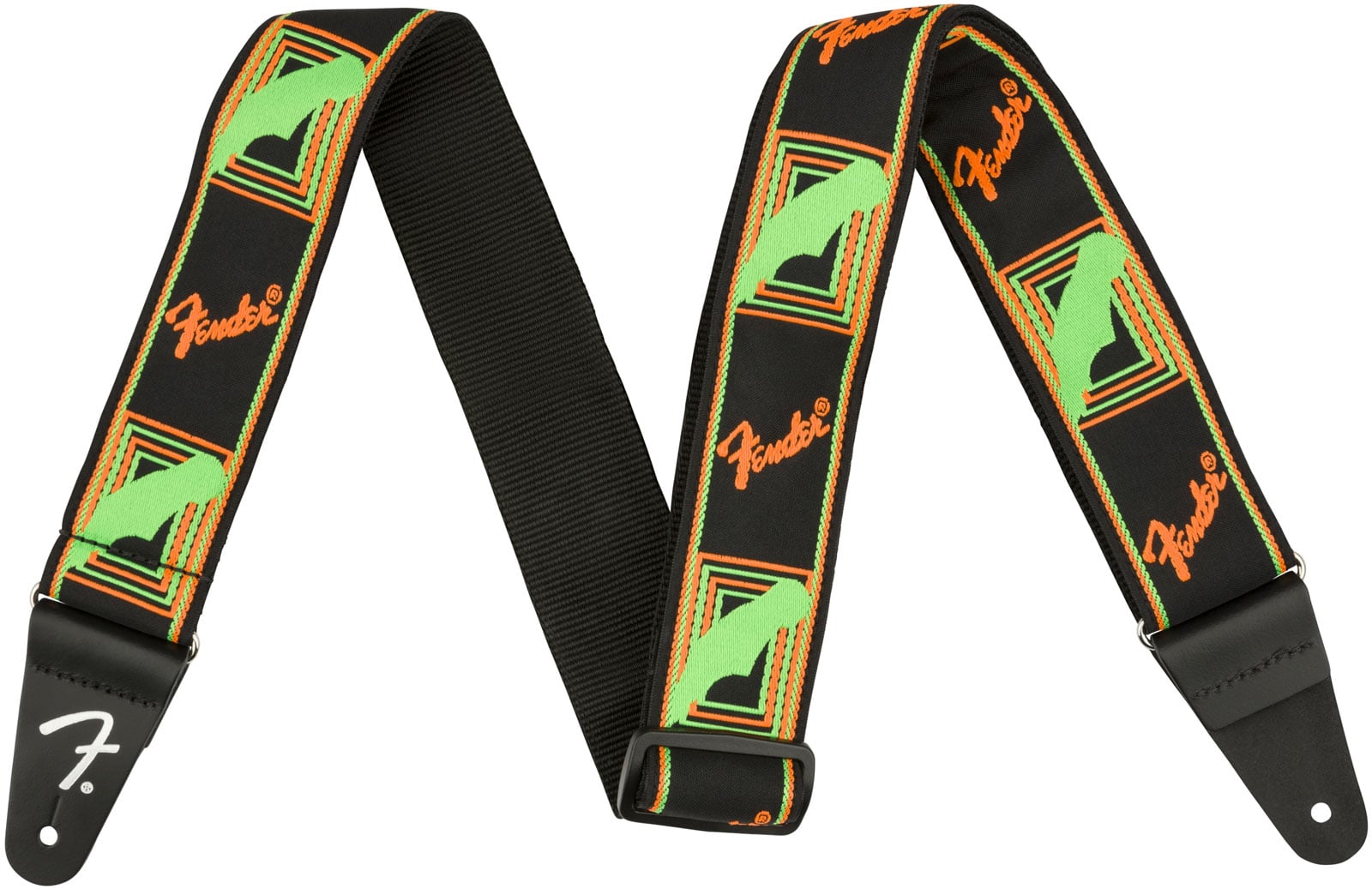 FENDER NEON MONOGRAMMED STRAP, GREEN/ORANGE