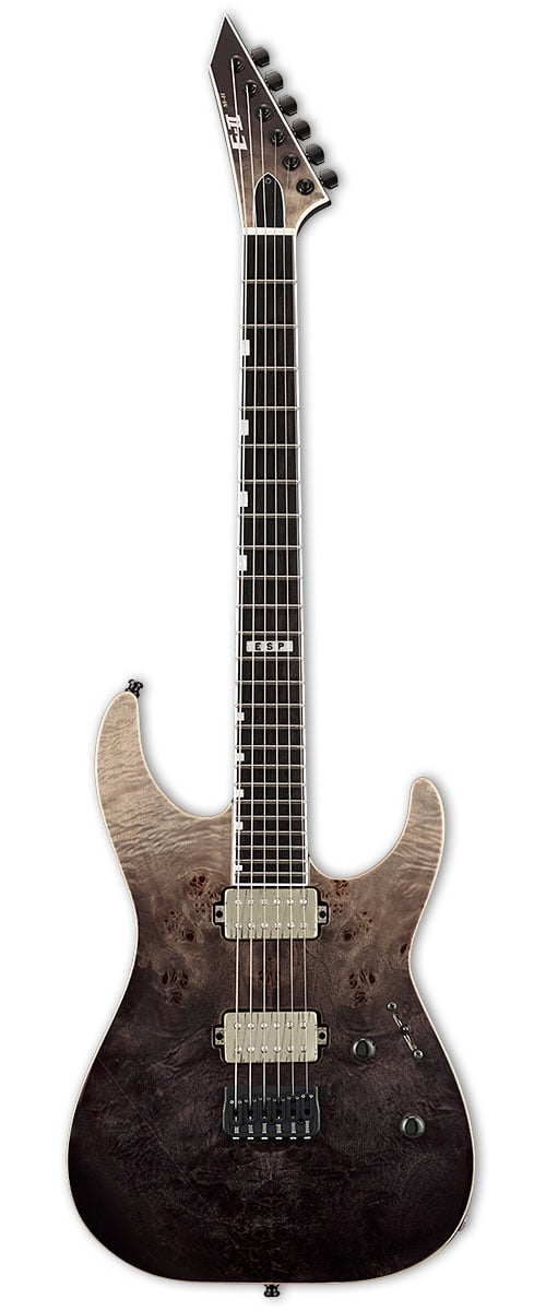 ESP E-II M-II BURLED MAPLE HIPSHOT BLACK NATURAL FADE