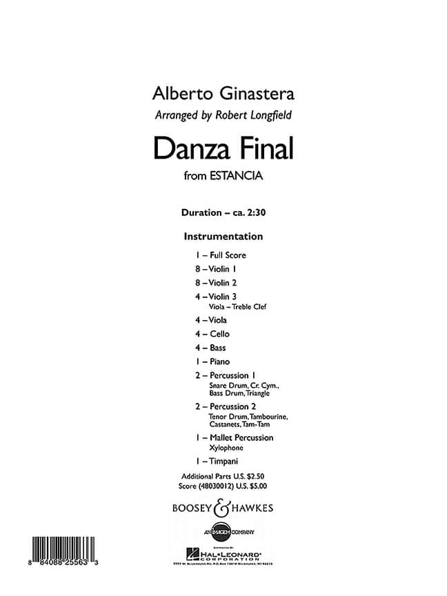 BOOSEY & HAWKES GINASTERA A. - DANZA FINAL - ORCHESTRE