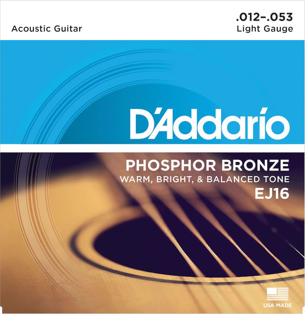 D'ADDARIO AND CO EJ16 PHOSPHOR BRONZE ACOUSTIC GUITAR STRINGS LIGHT 12-53