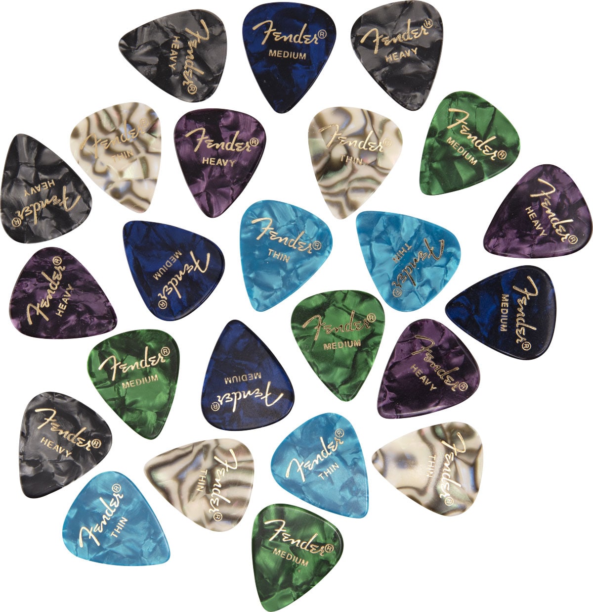 FENDER 351 SHAPE PREMIUM PICKS -24 COUNT PACK, MULTI-COLOR