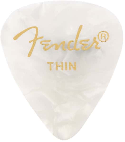 FENDER PREMIUM CELLULOID 351 SHAPE PICKS, THIN, WHITE MOTO 