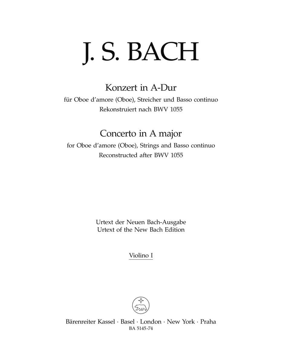 BARENREITER BACH J. S. - CONCERTO IN F MAJOR BWV 1055 - VIOLON 1