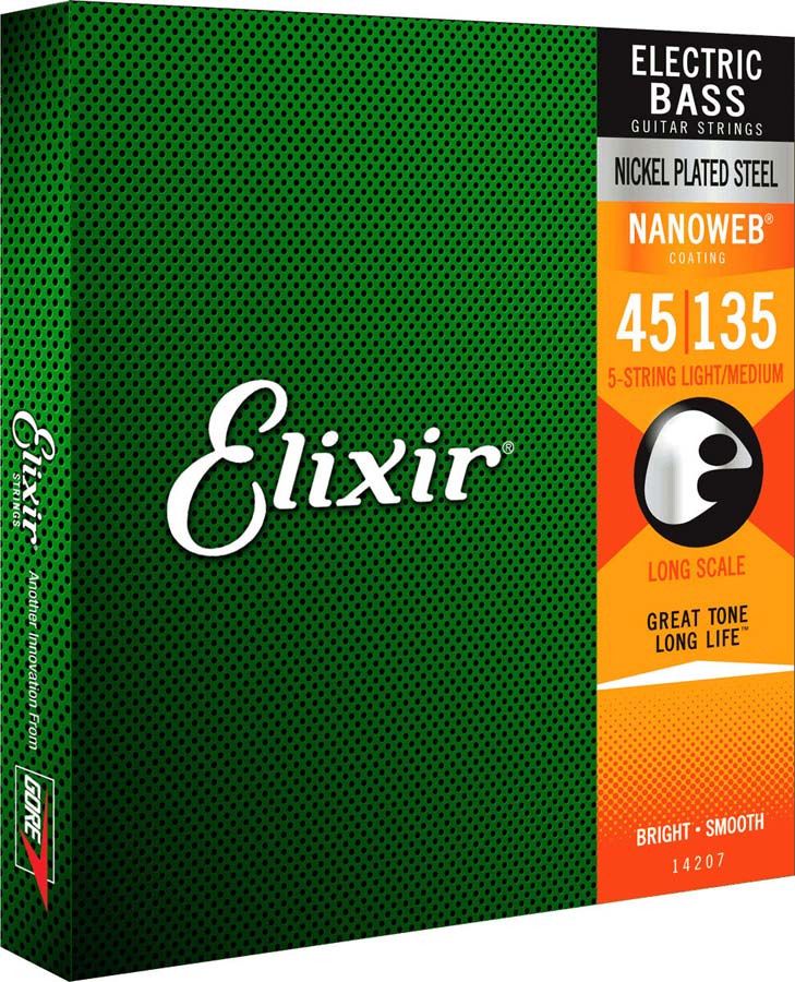 ELIXIR NANOWEB NICKEL ELECTRIC BASS STRINGS LIGHT/MEDIUM SET, 45-65-85-105-135-135