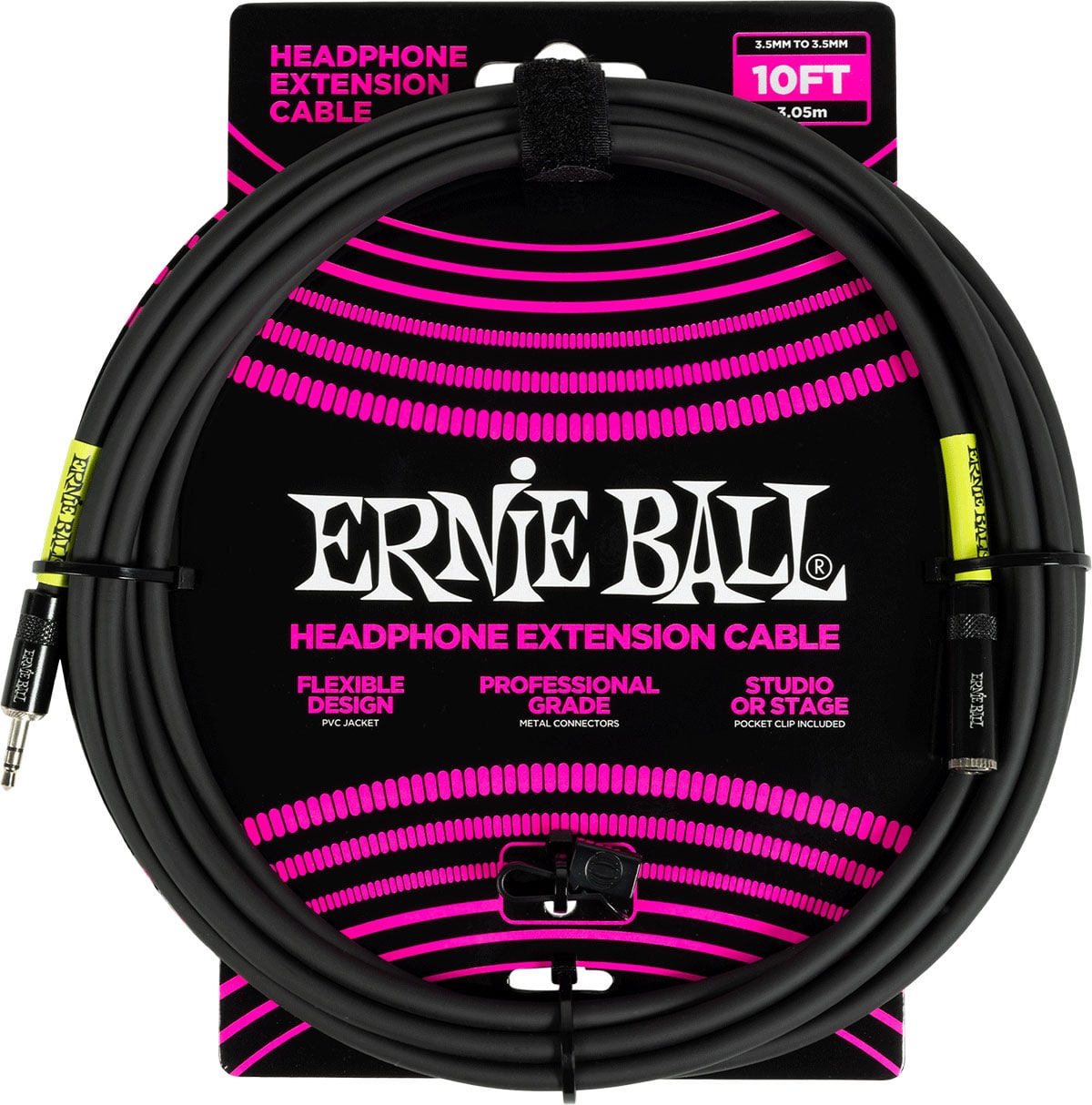 ERNIE BALL EFFECTS 3M MINI-JACK TO MINI-JACK STEREO HEADPHONE EXTENSION LEAD, BLACK