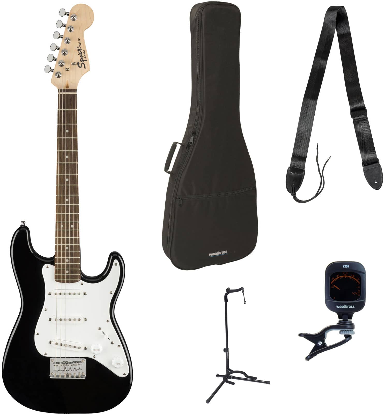 SQUIER PACK MINI STRATOCASTER LRL BLACK + ACCESSORIES