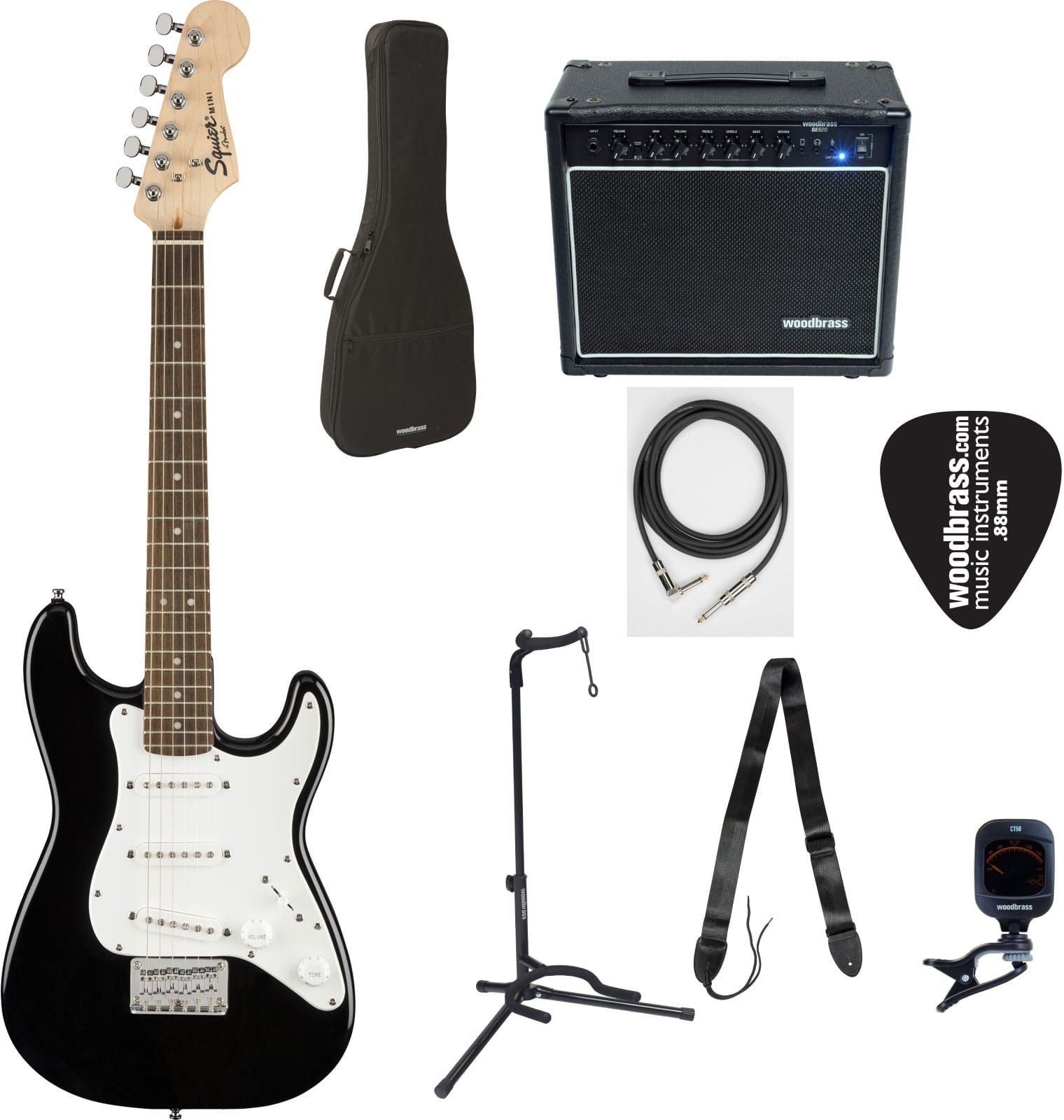 SQUIER PACK MINI STRATOCASTER LRL, BLACK + COMPLETE