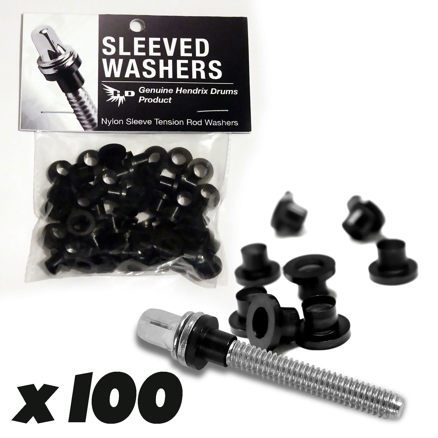 HENDRIX DRUMS SLEEVED WASHERS - BLACK (X100)