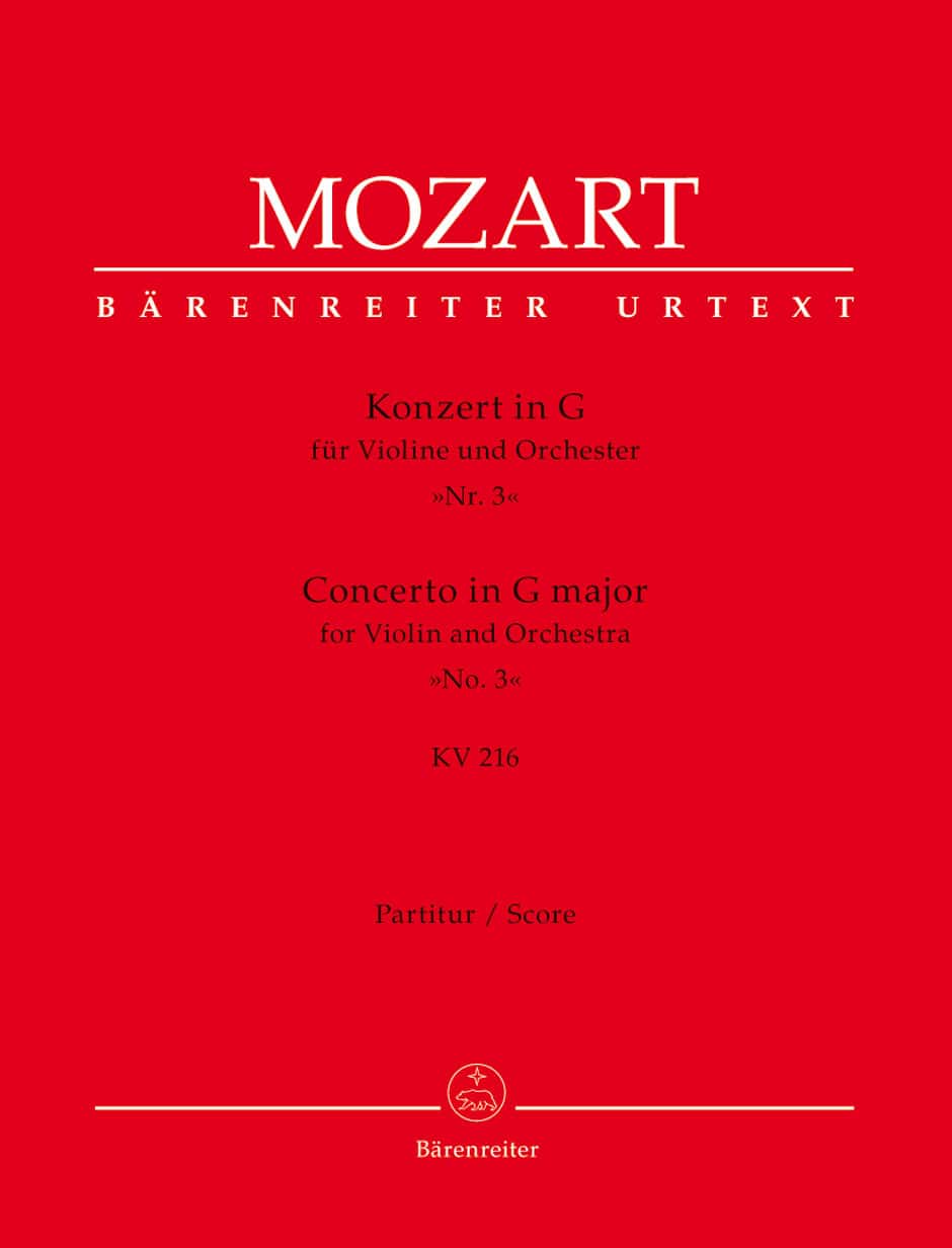 BARENREITER MOZART W.A. - CONCERTO N°3 IN G MAJOR KV 216 FOR VIOLIN AND ORCHESTRA - SCORE