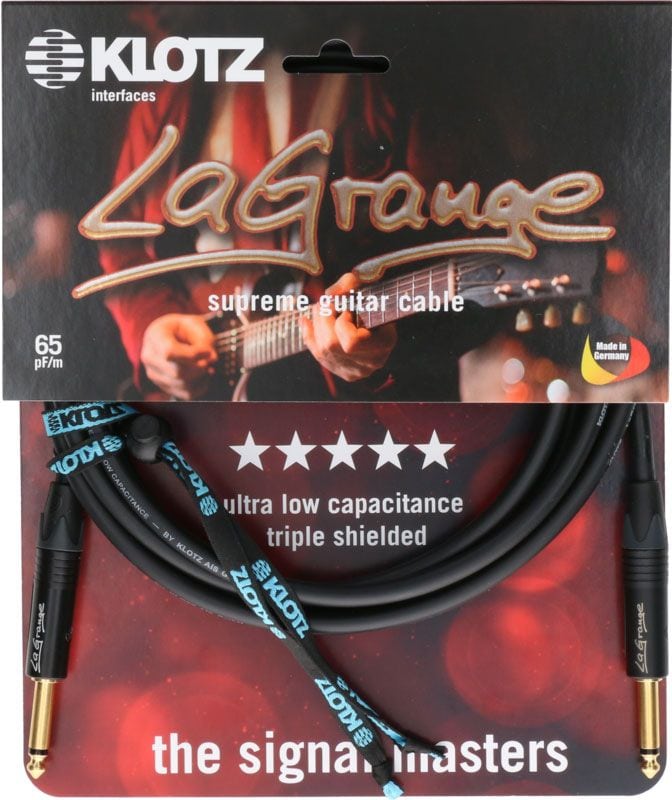 KLOTZ LA-GRANGE INSTR.CABLE BLACK 3M,JACK 2P - JACK 2P , GOLD CONTACT