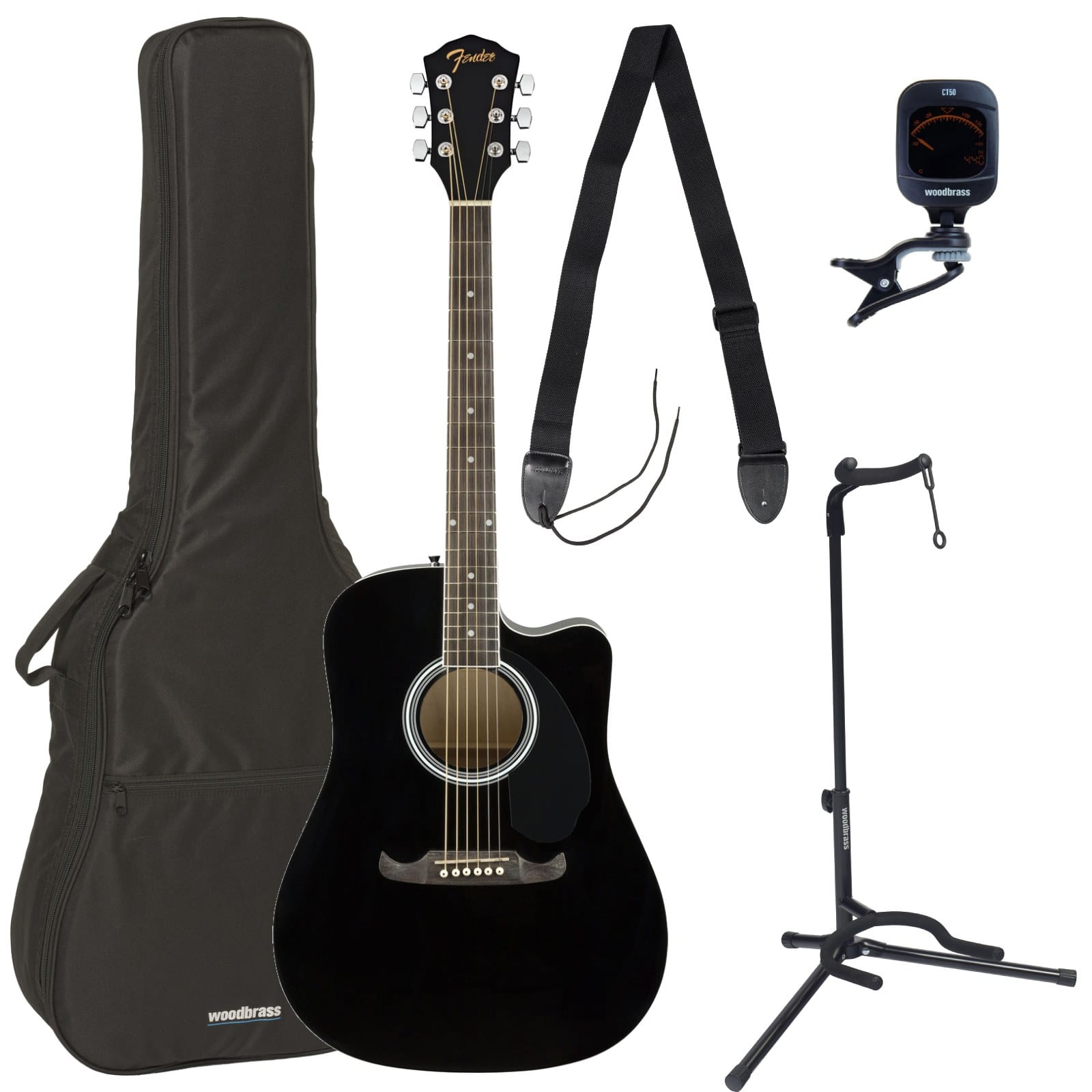 FENDER PACK FA-125CE DREADNOUGHT WLNT BLACK + ACCESSORIES