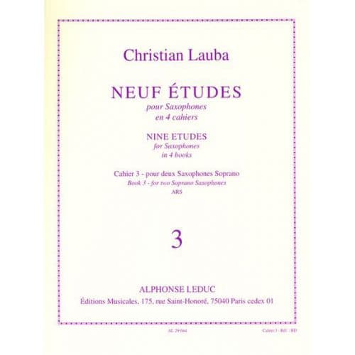 LAUBA CHRISTIAN - NEUF ETUDES POUR SAXOPHONE - CAHIER 3