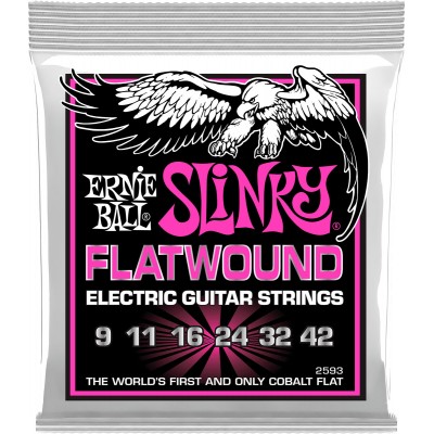 ERNIE BALL 2593 CORDES FILET PLAT SUPER SLINKY FLATWOUND 09 - 42