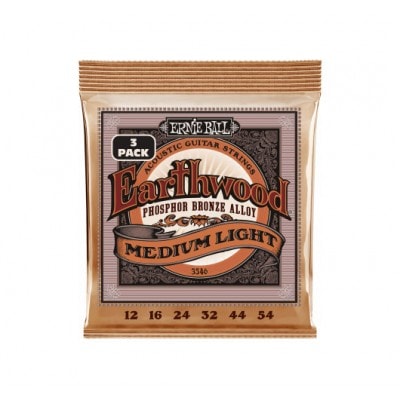 ERNIE BALL 3546 EARTHWOOD PHOSPHOR BRONZE MEDIUM LIGHT 12-54 PACK DE 3