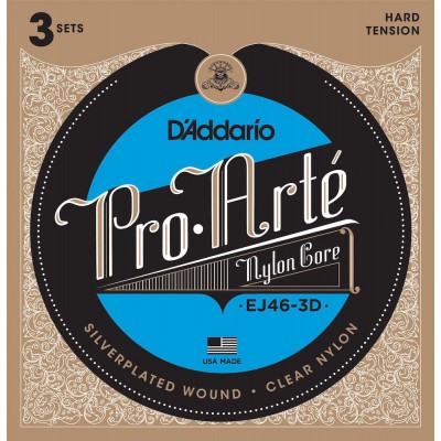 EJ46-3D PRO-ARTE NYLON CLASSICAL GUITAR STRINGS HARD TENSION 3 SETS