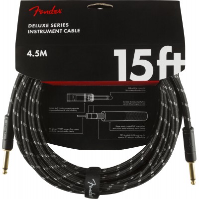 DELUXE INSTRUMENT CABLE, STRAIGHT/STRAIGHT, 15', BLACK TWEED