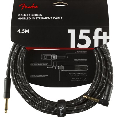 DELUXE INSTRUMENT CABLE, STRAIGHT/ANGLE, 15' BLACK TWEED
