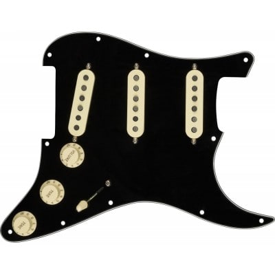 PRE-WIRED STRAT PICKGUARD, CUSTOM SHOP TEXAS SPECIAL SSS, BLACK 11 HOLE PG