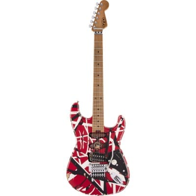 EVH STRIPED FRANKENSTEIN FRANKIE MN, RED WITH BLACK STRIPES RELIC