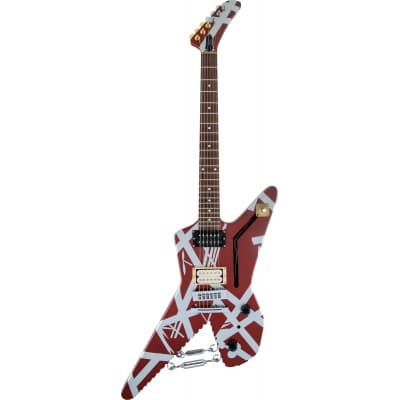 EVH STRIPED SERIES SHARK, PAU FERRO FINGERBOARD, BURGUNDY WITH SILVER STRIPES