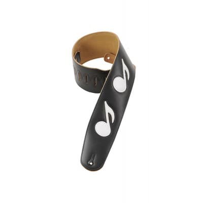 LEATHER WITH MUSICAL NOTES PATTERN, FOR BASS, 9CM - BLACK