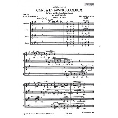  Britten Benjamin - Cantata Misericordium Op. 69 - Mixed Choir , Soloists  And Orchestra