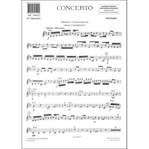 EDITION MAX ESCHIG HAENDEL G.F. - CONCERTO POUR ALTO EN SI MINEUR - VIOLONS 2