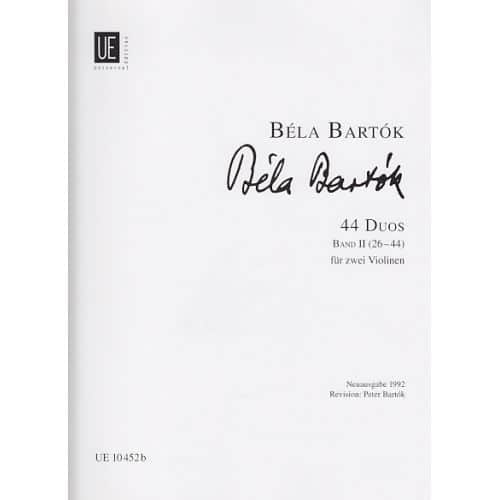 UNIVERSAL EDITION BARTOK B. - 44 DUOS VOL. 2 - 2 VIOLONS