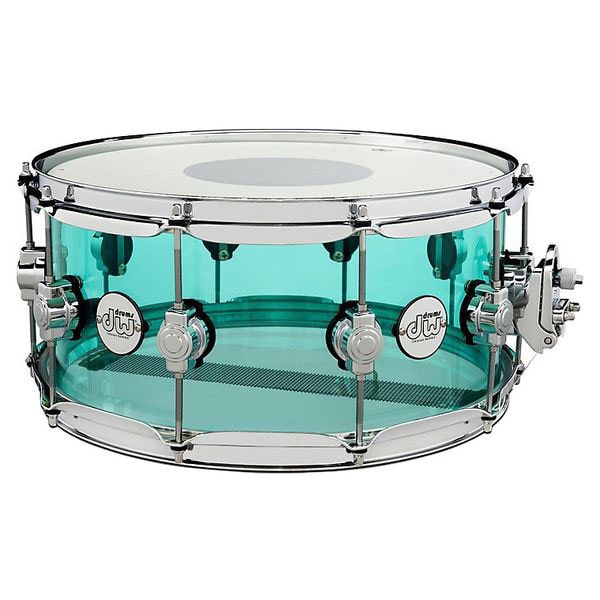 DW DRUM WORKSHOP CAISSE CLAIRE DESIGN ACRYLIC TRANSPARENT SEA GLASS 14X6,5