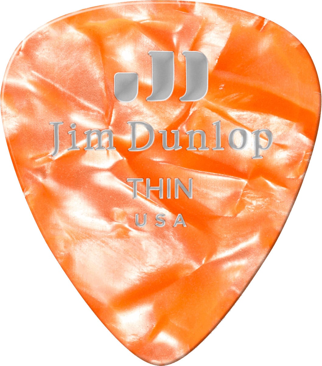 JIM DUNLOP GENUINE CELLULOID CLASSIC, PLAYER'S PACK DE 12, PERLOID ORANGE, THIN