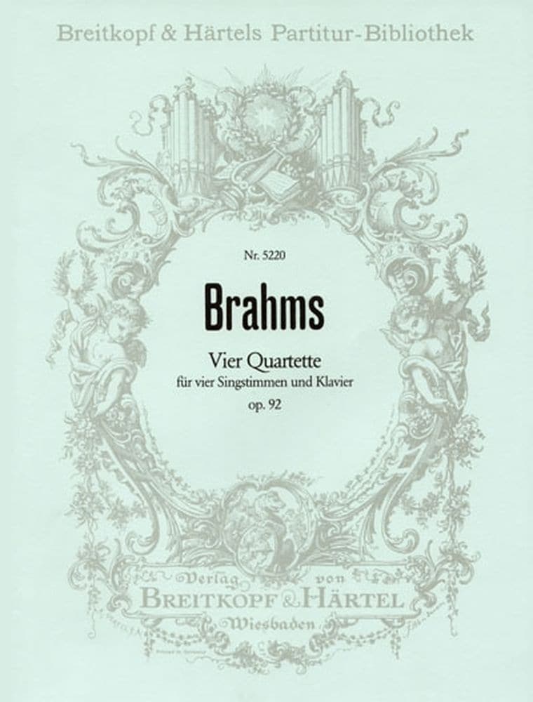 EDITION BREITKOPF BRAHMS J. - 4 QUATUORS OP. 92 4 VOIX - VOIX, CONDUCTEUR