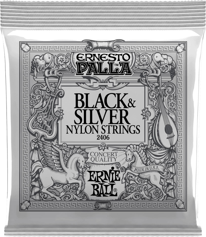 ERNIE BALL 2406 BLACK & SILVER NYLON STRINGS 28-42