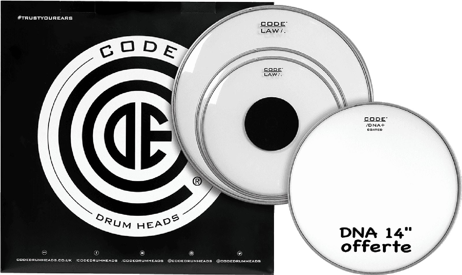 CODE DRUM HEAD TOM PACK LAW CLEAR STANDARD ROCK + CC 14