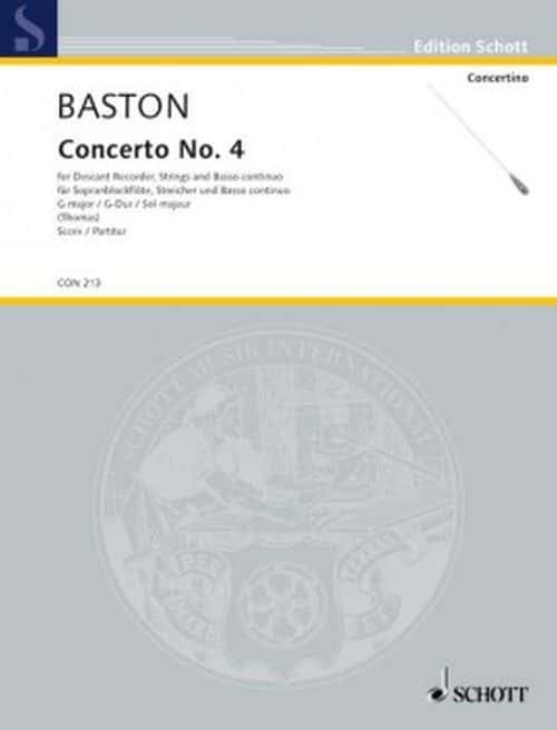 SCHOTT BASTON JOHN - CONCERTO No.4 G MAJOR - SCORE 