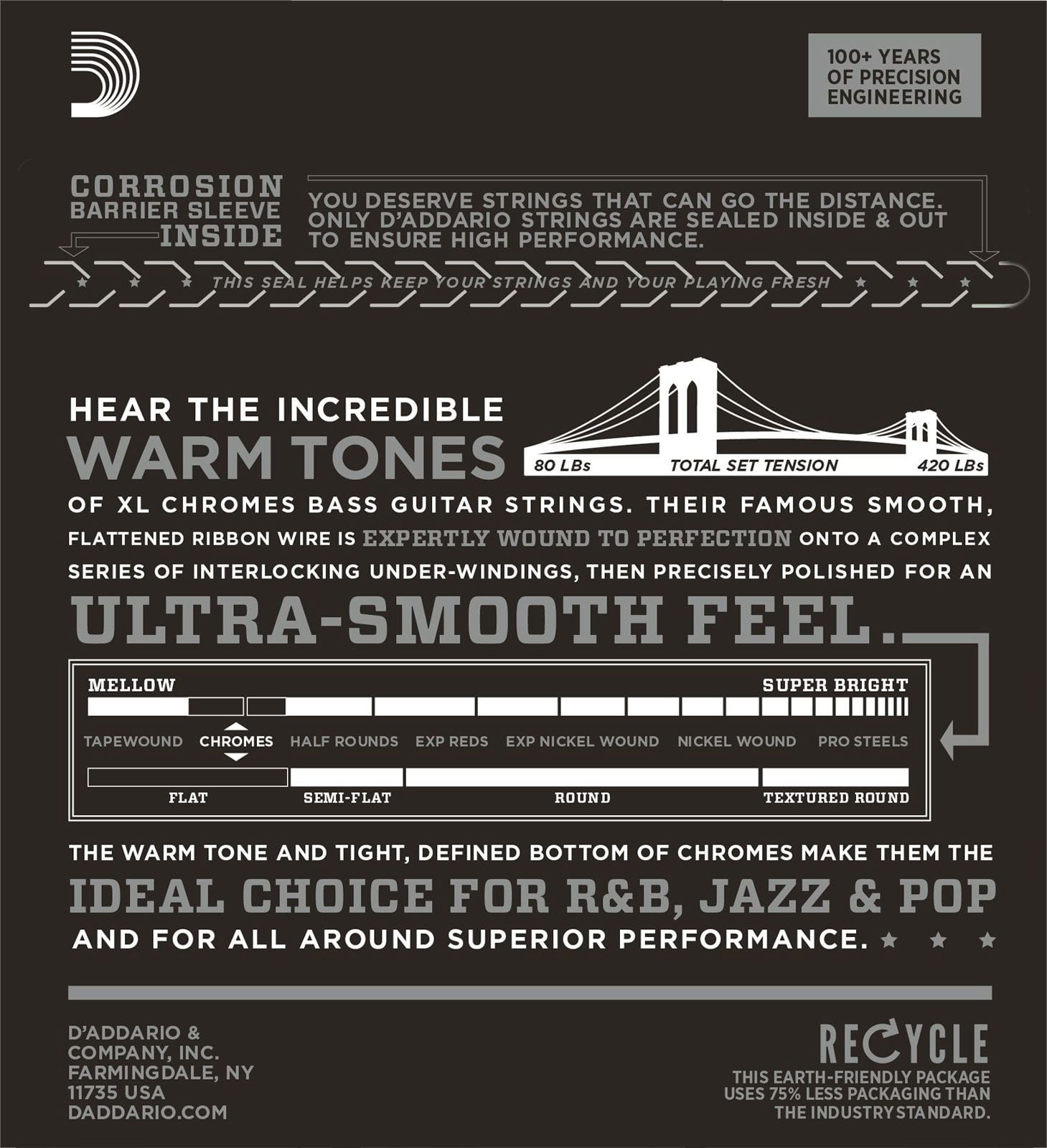 D'ADDARIO AND CO ECB81-5 CHROMES LONG SCALE LIGHT 5C 45-132