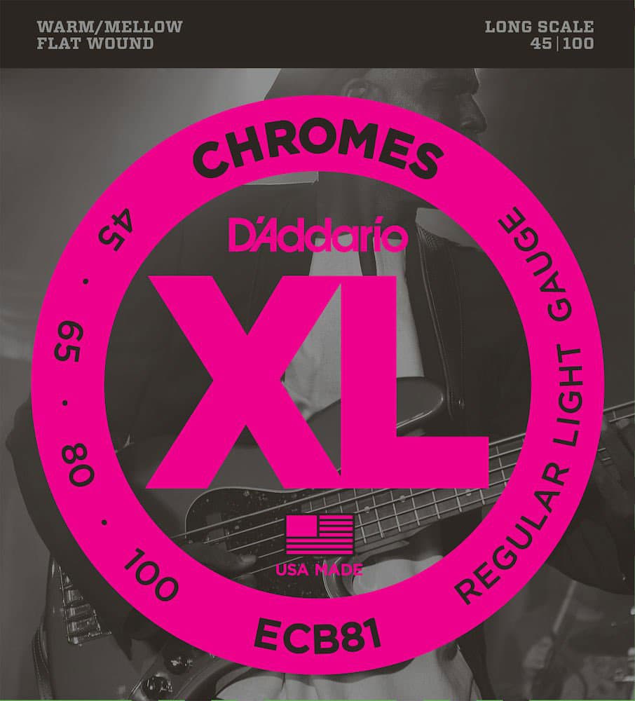 D'ADDARIO AND CO ECB81 CHROMES FLATWOUND LONG SCALE REGULAR LIGHT 45-100