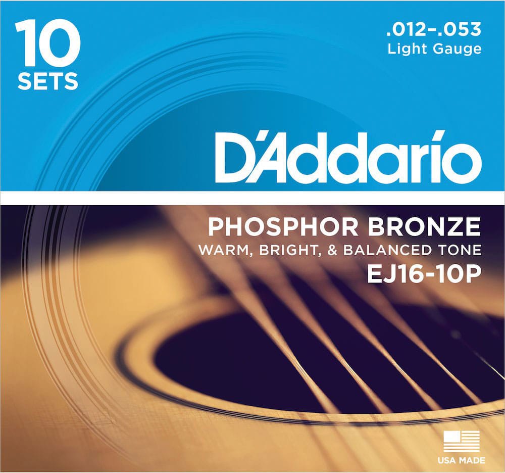 D'ADDARIO AND CO EJ16-10P PACK 10 PHOSPHOR BRONZE LIGHT 12-53