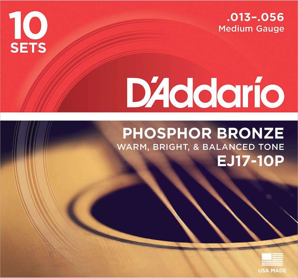 D'ADDARIO AND CO EJ17-10P PACK DE 10 PHOSPHOR BRONZE MEDIUM 13-56