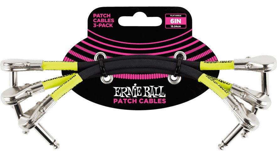 ERNIE BALL CABLES INSTRUMENT PATCH PACK DE 3 - COUD FIN - 15CM NOIR