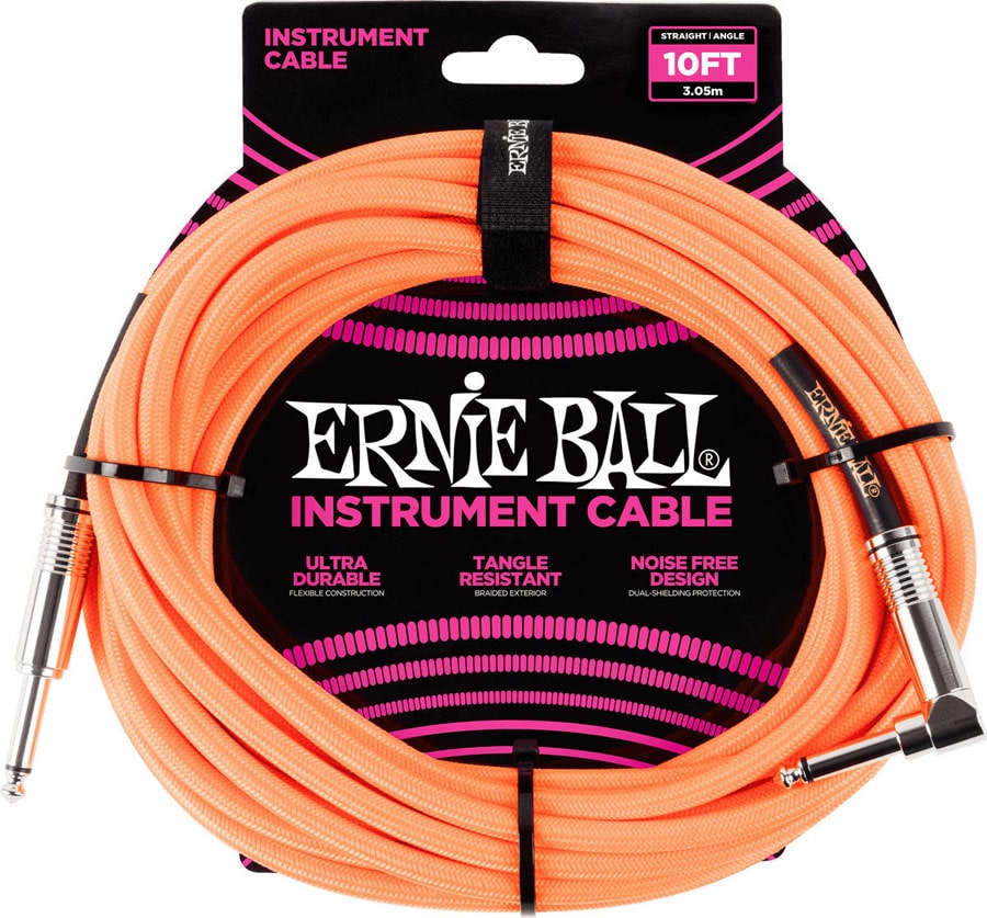 ERNIE BALL CABLES INSTRUMENT GAINE TISSE JACK/JACK COUD 3M ORANGE