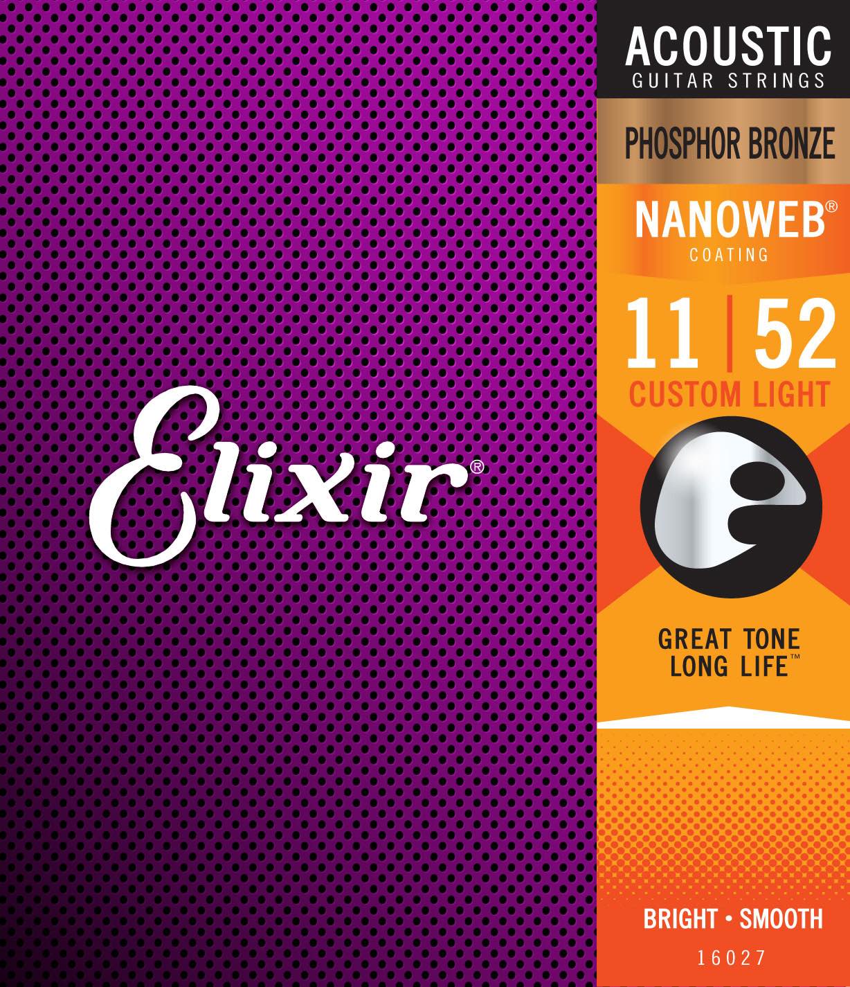 ELIXIR 16027 NANOWEB PHOSPHOR BRONZE CUSTOM LIGHT 11-52