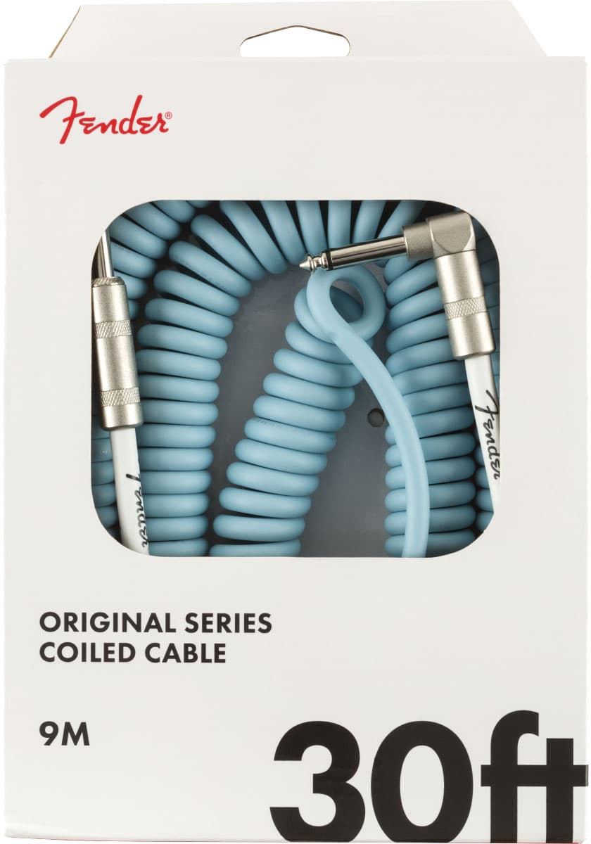 FENDER ORIGINAL COIL CABLE STRAIGHT-ANGLE 30' DAPHNE BLUE