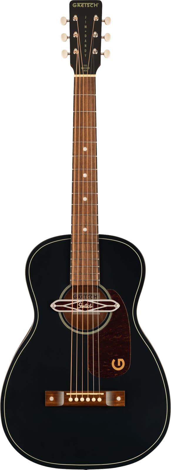 GRETSCH GUITARS JIM DANDY DELTOLUXE PARLOR, WALNUT FINGERBOARD, TORTOISESHELL PICKGUARD, BLACK TOP