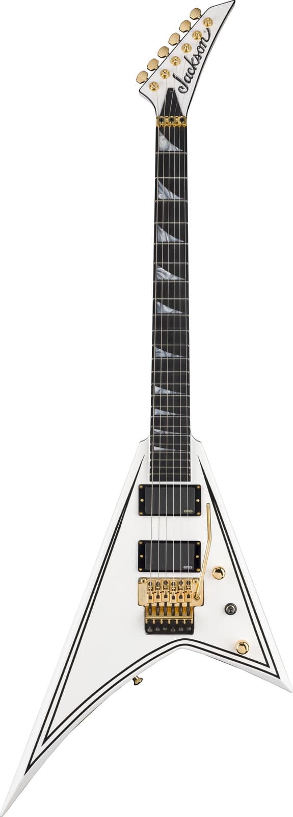 JACKSON GUITARS MJ SERIES RHOADS RR24MG EBO WHITE WITH BLACK PINSTRIPES