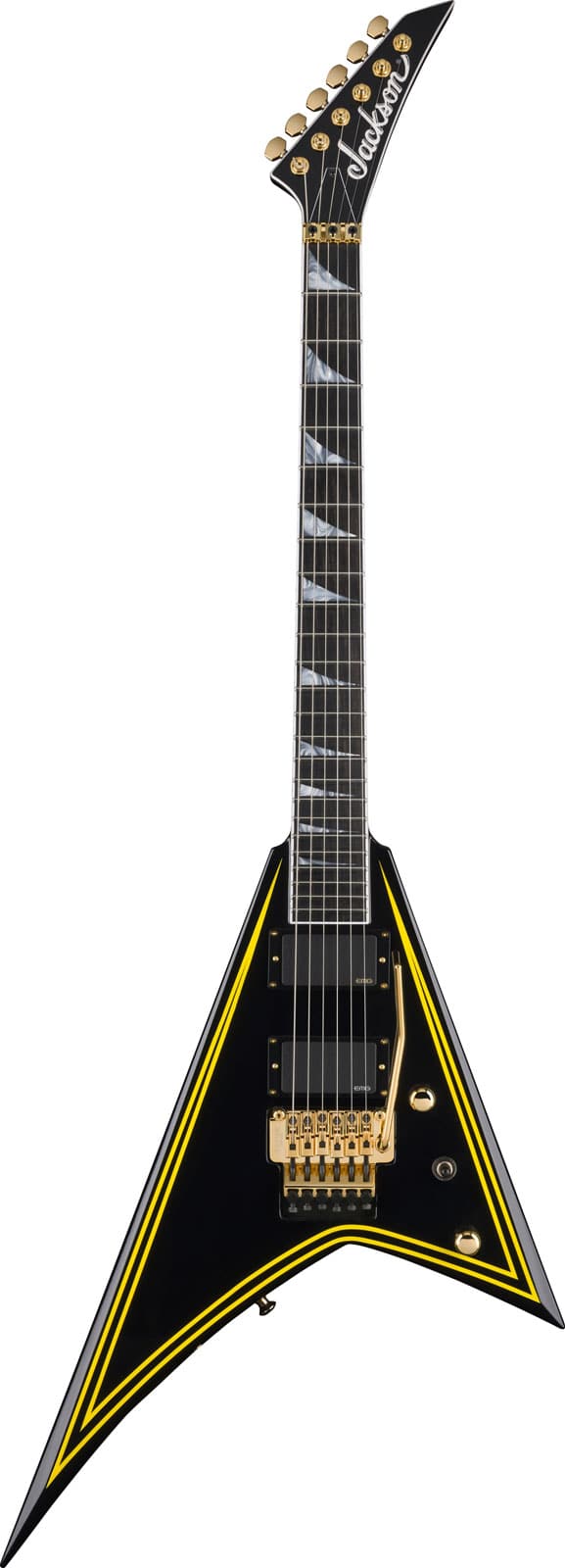 JACKSON GUITARS MJ SERIES RHOADS RR24MG EBO BLACK WITH YELLOW PINSTRIPES