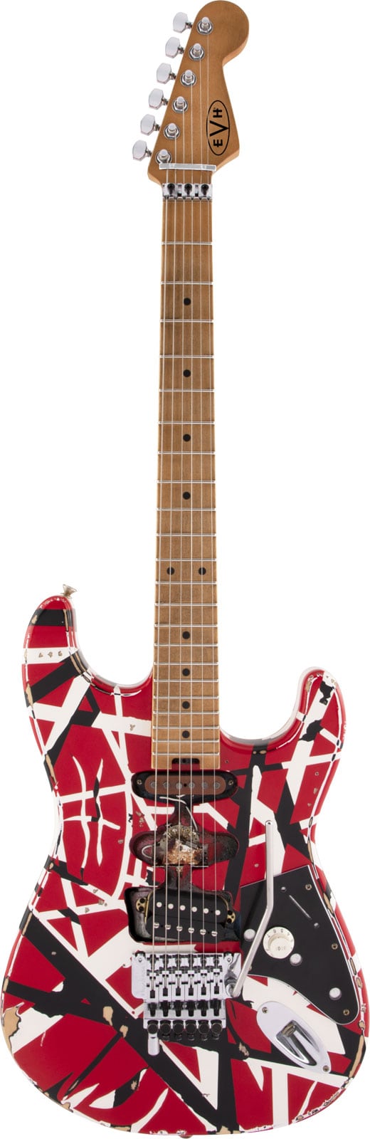 EVH STRIPED FRANKENSTEIN FRANKIE MN, RED WITH BLACK STRIPES RELIC